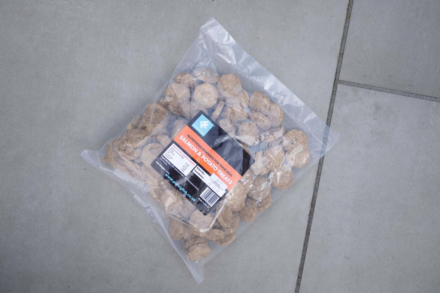Packet of Purely Fish salmon and potato treats