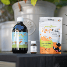Joint Support Bundle including Spring Joint Support, A.Combo Homeopathy, and Slurpee Bone Broth Powder for dogs.