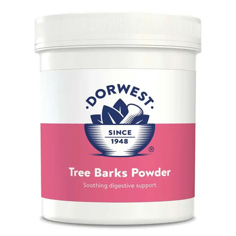 Dorwest Tree Barks Powder for pets, promoting soothing digestive support and normal stool health.