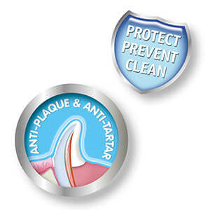 Anti-plaque and anti-tartar dental protection icons promoting oral health for pets.