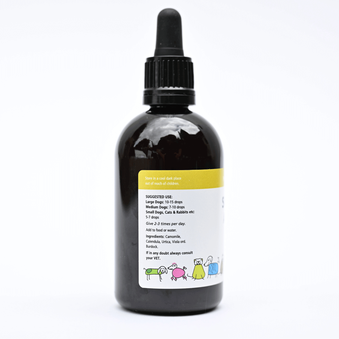 "Skin Aid Skin and Coat Supplement liquid tincture bottle with dropper"