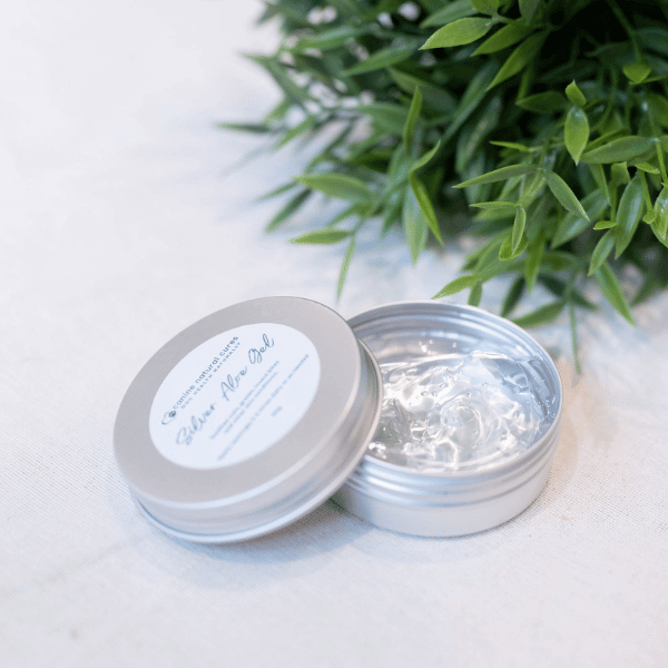 open tin of silver aloe gel showing contents
