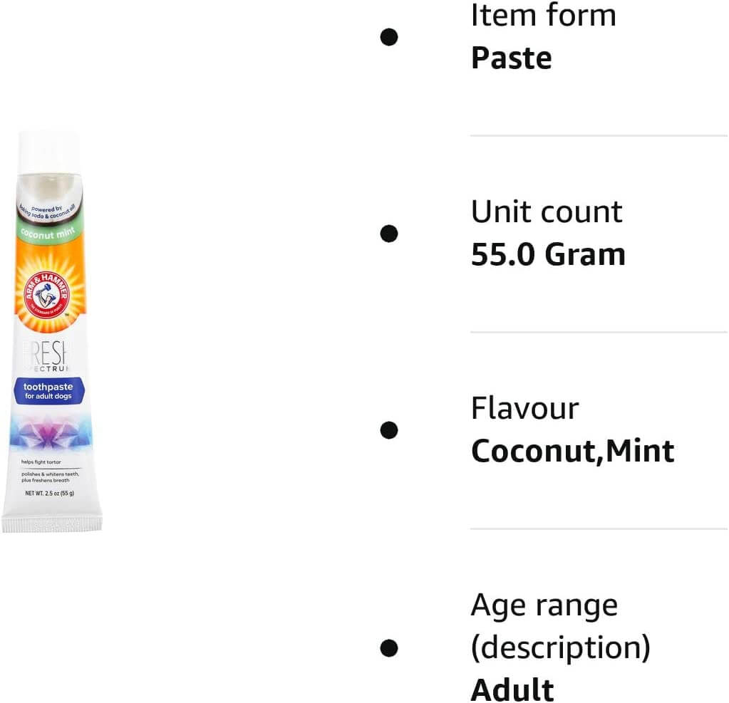 Arm & Hammer Fresh Spectrum Toothpaste for dogs, coconut mint flavor, 55g, in a squeeze tube packaging.