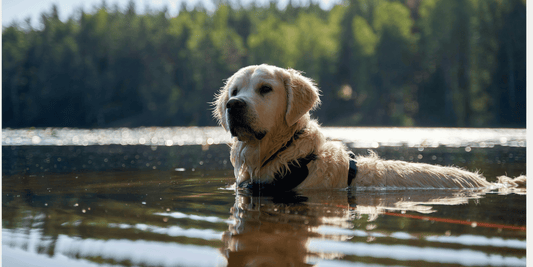 Dog swimming in lake