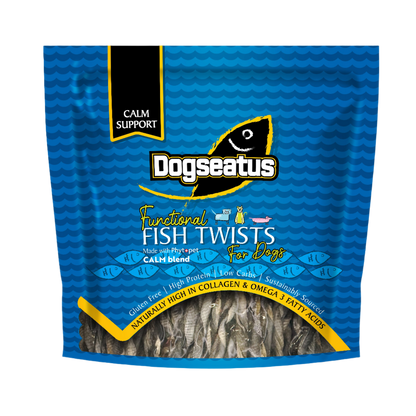 blue packet of Dogseatus fish skin twists 