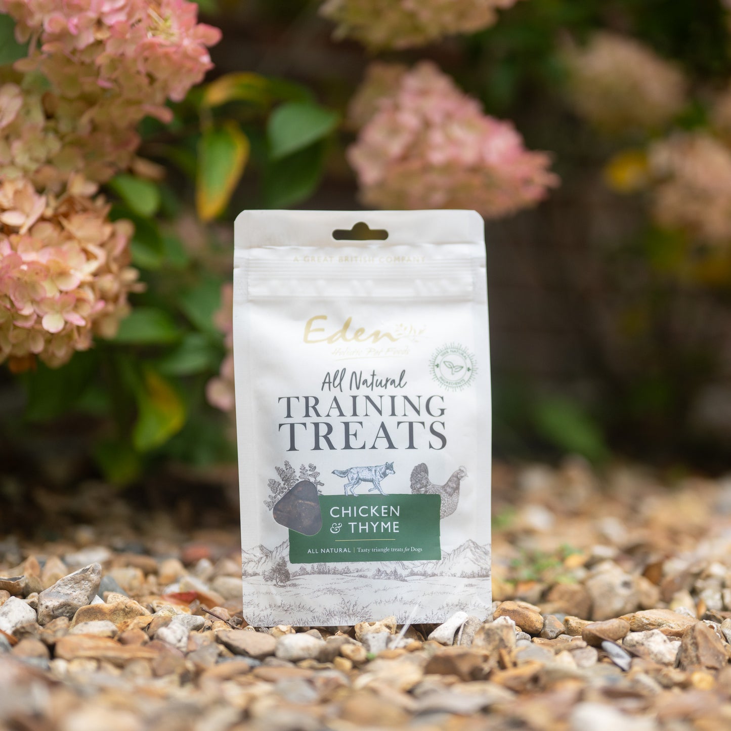 Eden Training Treats package featuring Chicken & Thyme, suitable for dog training rewards.