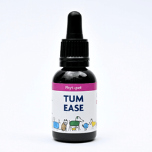 Herbal digestive aid for dogs, Tum Ease bottle, helps with stomach issues and appetite stimulation.