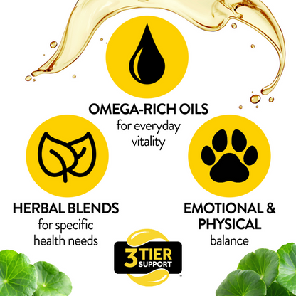 3 Tier Support - omega rich oils, herbal blends, emotional and physical balance.
