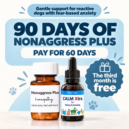 Nonaggress Plus and Calm Xtra products pictured on a blue and white background. Value of the bunde is called out in large text. 