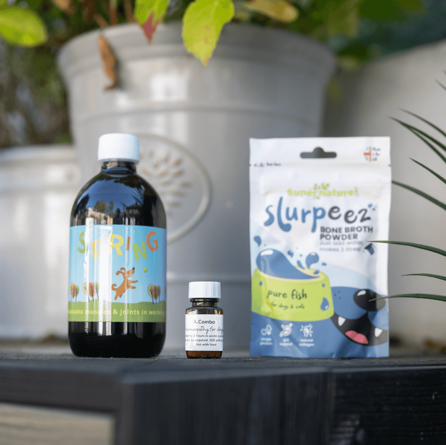 Joint Support Bundle featuring Spring Joint Support, A.Combo Homeopathy, and Slurpeez Bone Broth Powder.