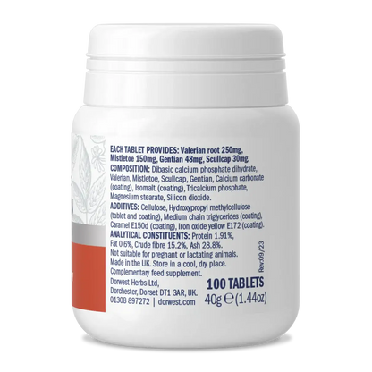 Dorwest Scullcap & Valerian Tablets for Dogs and Cats – Natural Calming & Anxiety Support