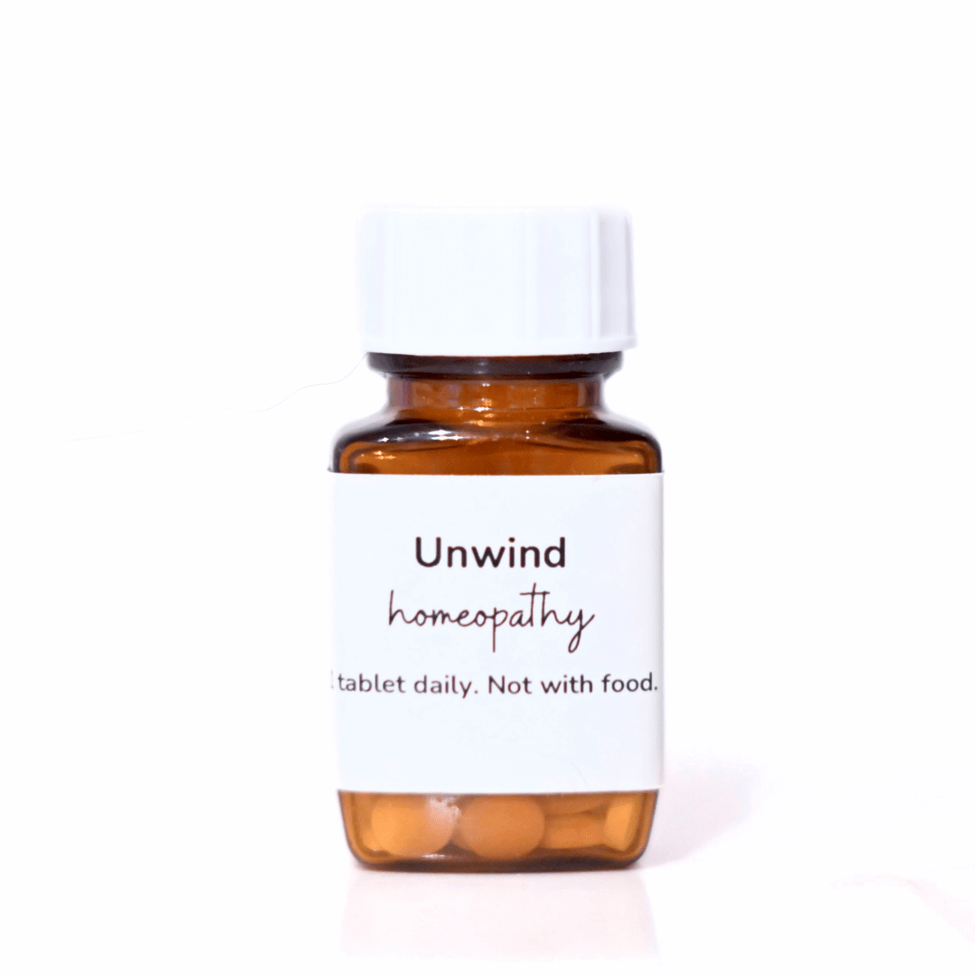 Unwind homeopathy bottle for calming over-excited dogs, enhancing focus and turning energy into positive behavior.