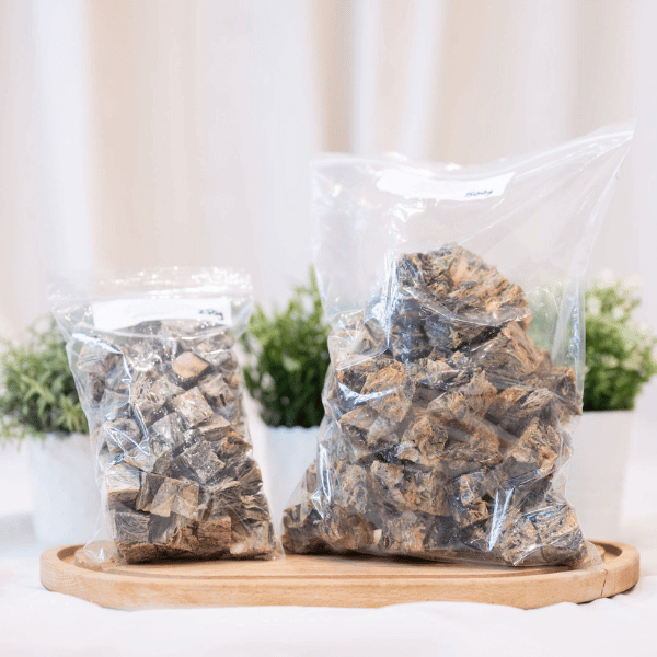 two bags of fish skin treats for dogs