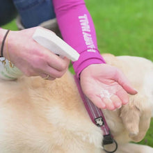 Spraying Barrier Flea and Tick Spray onto a Dog