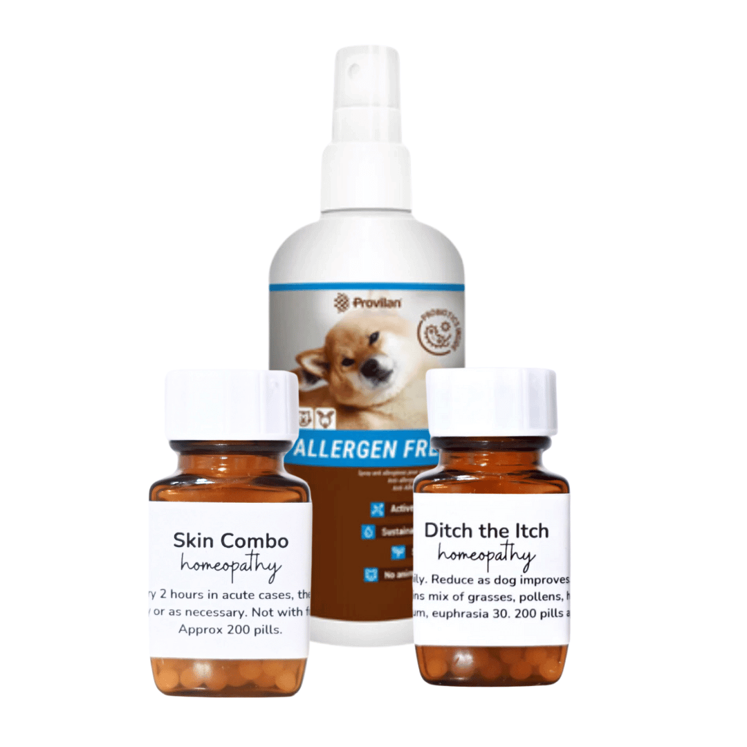 Seasonal Allergy Bundle for Dogs with Ditch the Itch remedy and Allergen-Free spray.