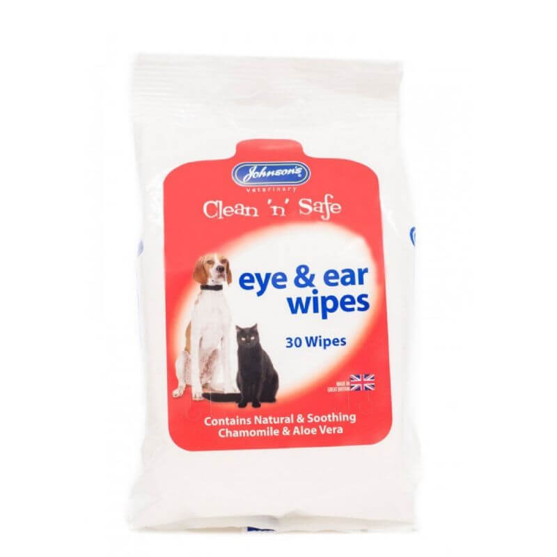 Ear wipes for dogs and cats in their packaging on a white background