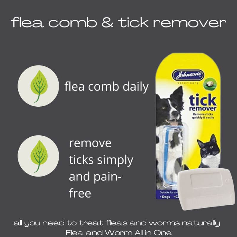 Flea comb and tick remover for natural flea and worm treatment; safe and pain-free pet care solution.